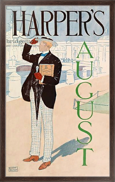 Постер Poster advertising Harper's New Monthly Magazine, August 1893 с типом исполнения На холсте в раме в багетной раме 221-02