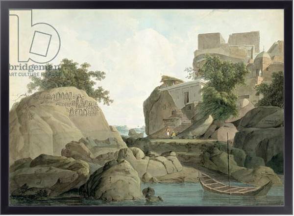 Постер Fakir's Rock at Sultanganj, on the River Ganges, India, c.1790 с типом исполнения На холсте в раме в багетной раме 221-01