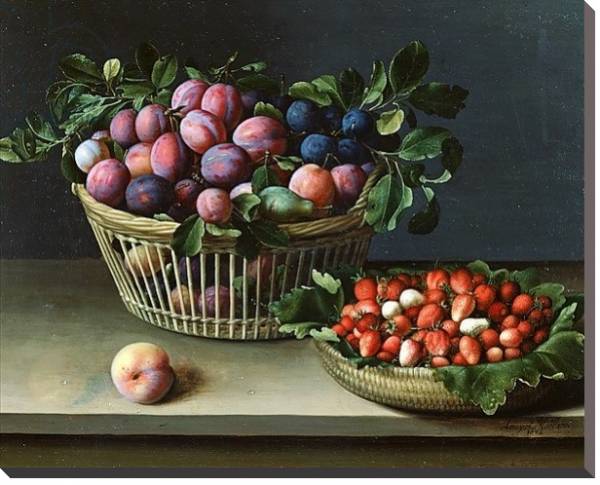 Постер Basket of Plums and Basket of Strawberries, 1632 с типом исполнения На холсте без рамы