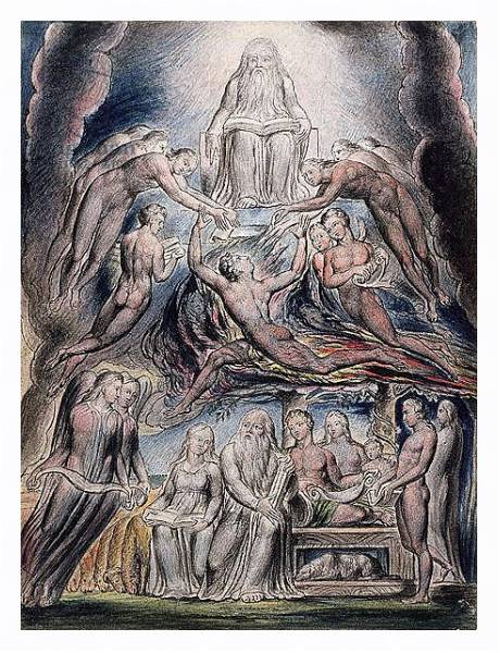Постер Illustrations of the Book of Job, pl.3: Satan before the throne of God, after William Blake с типом исполнения На холсте в раме в багетной раме 221-03