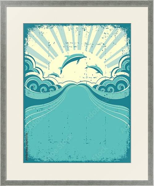 Постер Дельфины в море 2 с типом исполнения Под стеклом в багетной раме 1727.2510