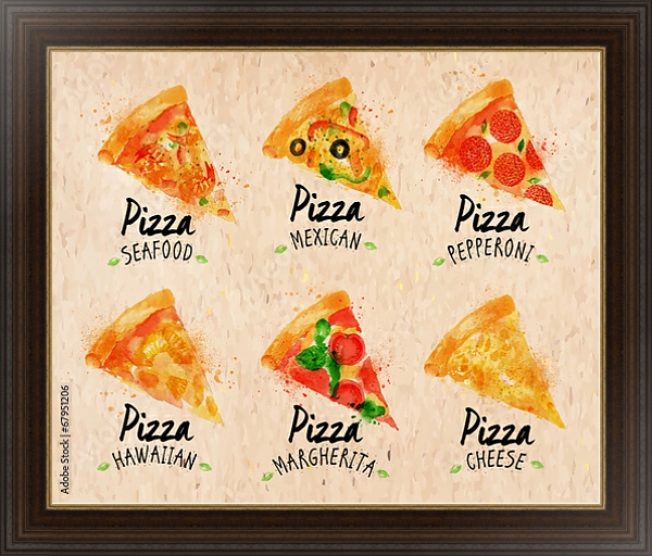 Постер Пицца разных видов с типом исполнения На холсте в раме в багетной раме 1.023.151