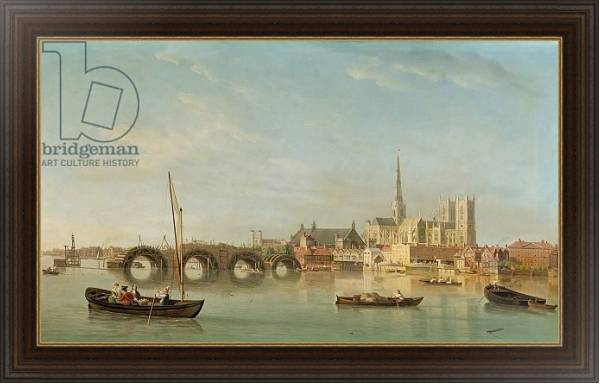 Постер The Building of Westminster Bridge with an imaginary view of Westminster Abbey, c.1742 с типом исполнения На холсте в раме в багетной раме 1.023.151