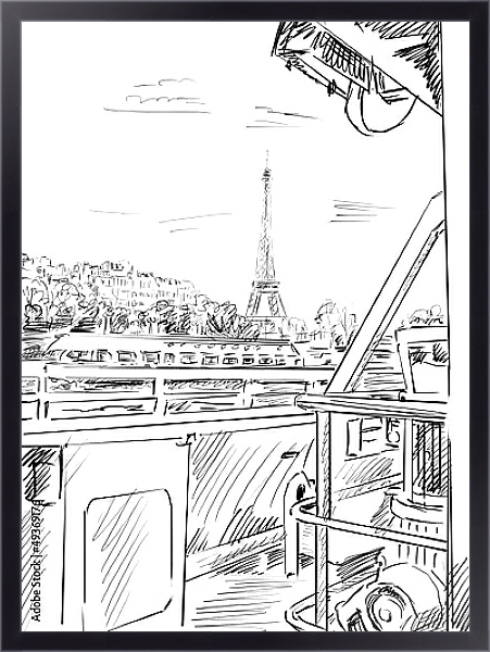 Постер Париж в Ч/Б рисунках #28 с типом исполнения На холсте в раме в багетной раме 221-01