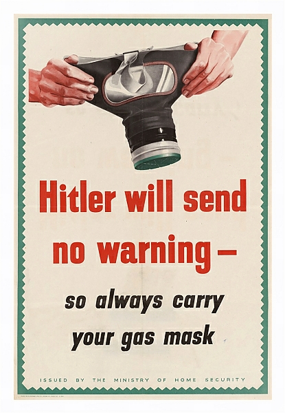 Постер Hitler Will Send No Warning; So Always Carry Your Gas Mask с типом исполнения На холсте в раме в багетной раме 221-03