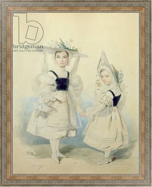 Постер Portrait of the Grand Princesses Olga and Alexandra in Fancy Dress, 1830s с типом исполнения На холсте в раме в багетной раме 484.M48.310