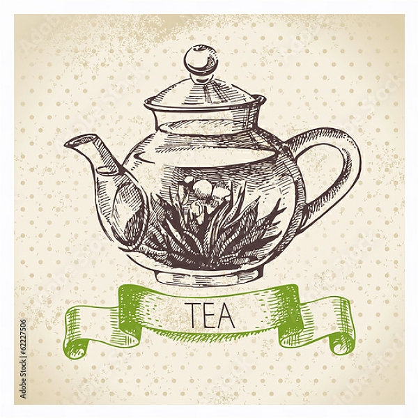 Постер Иллюстрация с чайником с типом исполнения На холсте в раме в багетной раме 221-03