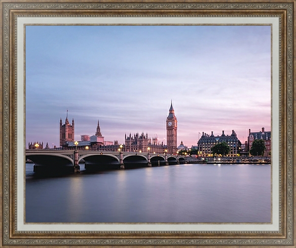 Постер Великобритания, Лондон. Вид на Биг Бен и мост с типом исполнения На холсте в раме в багетной раме 595.M52.330