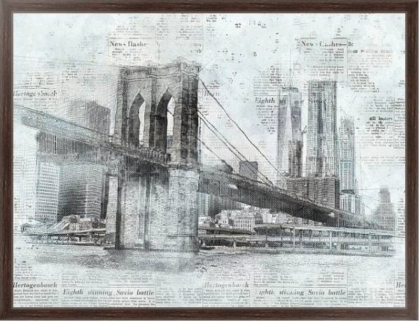 Постер Нью-Йоркский мост и газетные статьи с типом исполнения На холсте в раме в багетной раме 221-02
