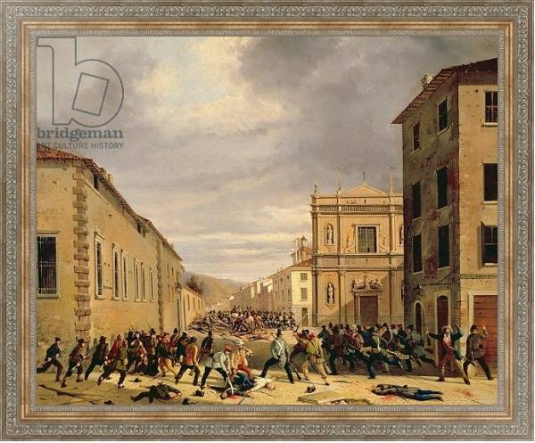 Постер The Battle of 21st March 1849 in the Piazzetta Santa Barnaba in Brescia с типом исполнения На холсте в раме в багетной раме 484.M48.310
