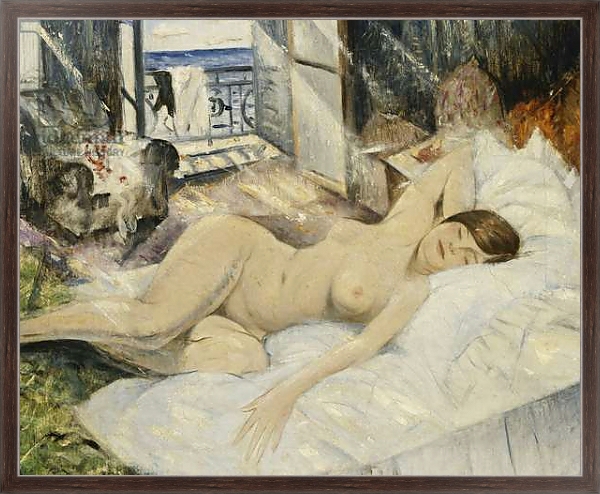 Постер Nude on a Bed, South of France, с типом исполнения На холсте в раме в багетной раме 221-02