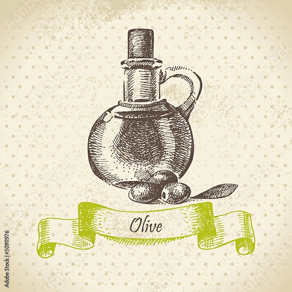 Постер Иллюстрация с оливковым маслом с типом исполнения На холсте без рамы