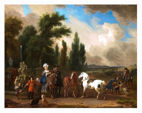 Постер Пейзаж с нарядными людьми, лошадьми и собаками с типом исполнения На холсте в раме в багетной раме 221-03