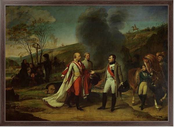 Постер Meeting between Napoleon I and Francis I after the Battle of Austerlitz, 4th December 1805 с типом исполнения На холсте в раме в багетной раме 221-02