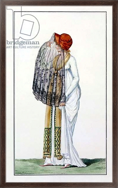 Постер Ladies' day dress with veil from Journal des Dames, 1799 с типом исполнения На холсте в раме в багетной раме 221-02