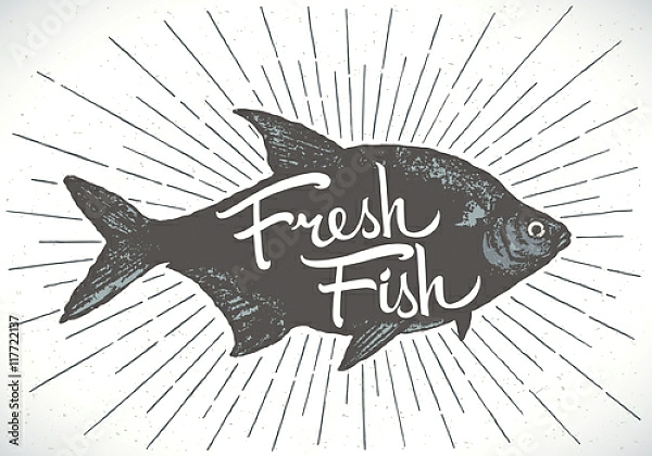 Постер Силуэт рыбы с надписью 