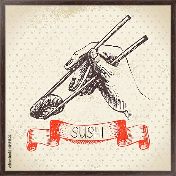 Постер Иллюстрация с суши в руке с типом исполнения На холсте в раме в багетной раме 221-02