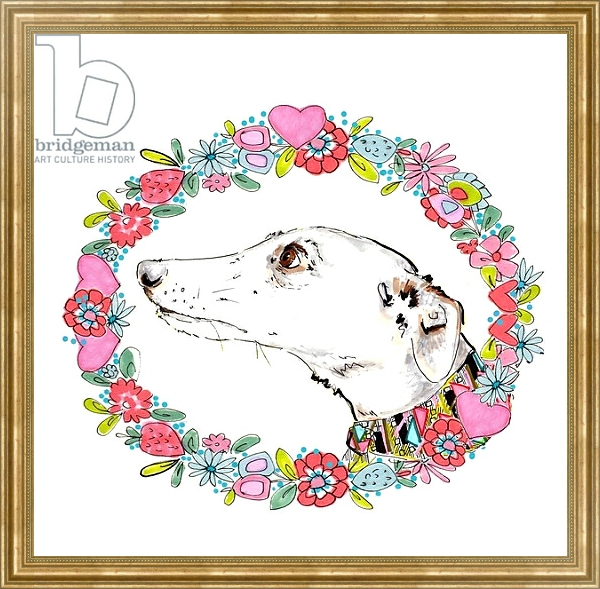 Постер Silvertips Greyhound With Floral Border, 2012 с типом исполнения На холсте в раме в багетной раме NA033.1.051