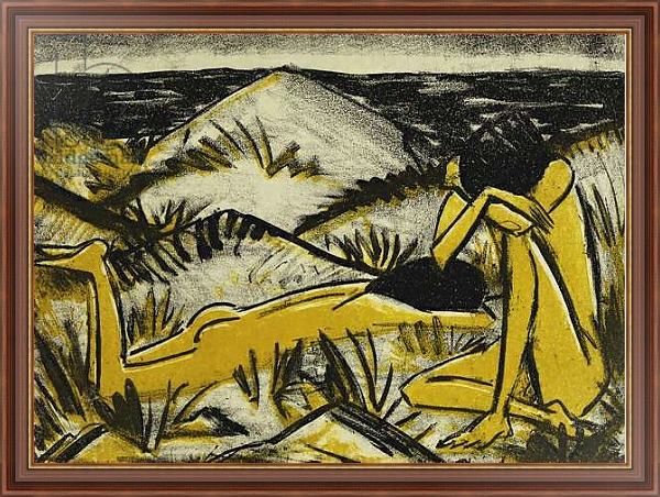 Постер Dunes One Sitting and Girl Lying Down; Ein in Dunen Sitzendes und ein Liegendes Madchen, 1920-24 с типом исполнения На холсте в раме в багетной раме 35-M719P-83