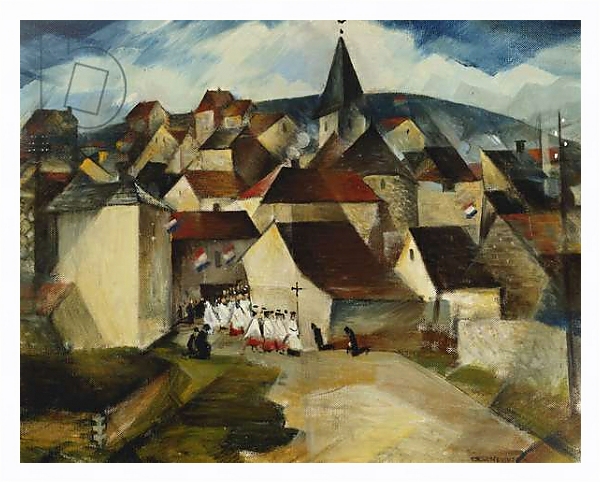 Постер A Village Procession, France, c.1923 с типом исполнения На холсте в раме в багетной раме 221-03