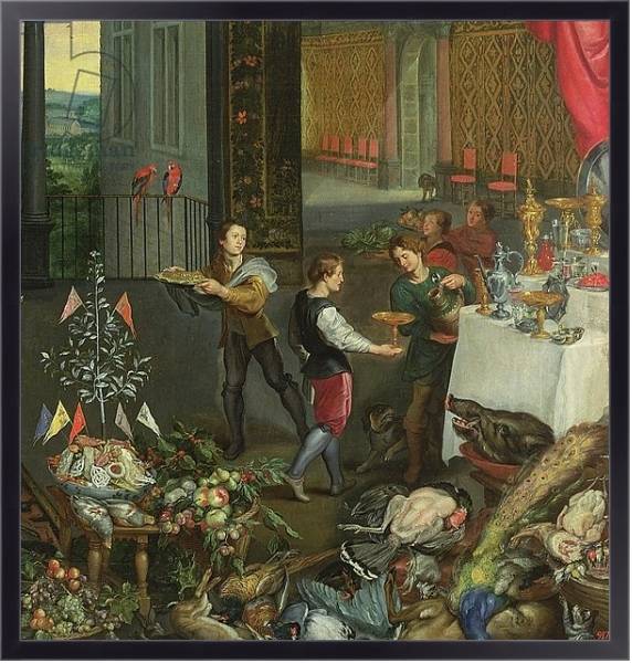 Постер Allegory of Taste, detail of servers bringing wine, 1618 с типом исполнения На холсте в раме в багетной раме 221-01