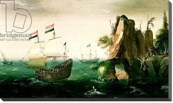 Постер A Dutch Merchant Ship off a Rocky Coast с типом исполнения На холсте без рамы