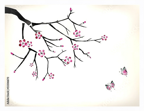 Постер Ветка сакуры #15 с типом исполнения На холсте в раме в багетной раме 221-03