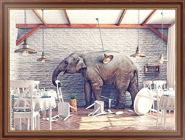 Постер Слон в комнате с типом исполнения На холсте в раме в багетной раме 35-M719P-83
