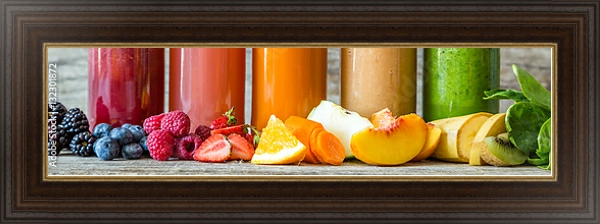 Постер Разноцветные фруктовые соки с типом исполнения На холсте в раме в багетной раме 1.023.151