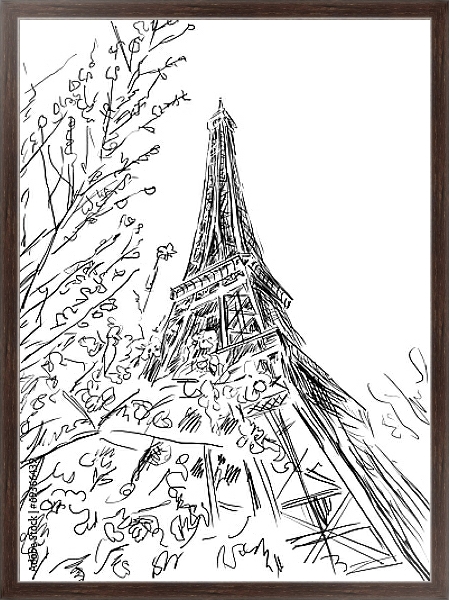 Постер Париж в Ч/Б рисунках #21 с типом исполнения На холсте в раме в багетной раме 221-02