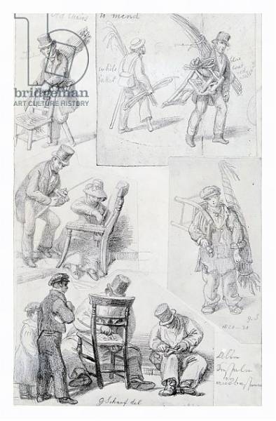 Постер Chair menders on the streets of London, 1820-30 с типом исполнения На холсте в раме в багетной раме 221-03