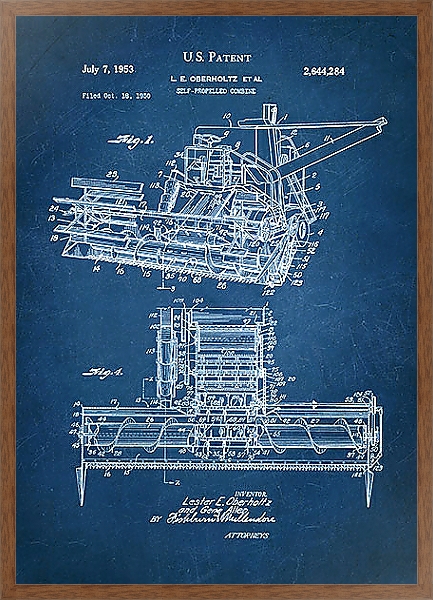 Постер Патент на комбайн, 1953г с типом исполнения На холсте в раме в багетной раме 1727.4310