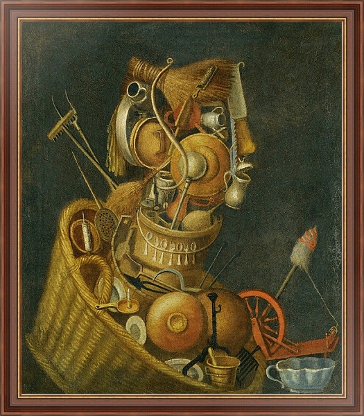Постер An Anthropomorphic Still Life With Pots, Pans, Cutlery, A Loom And Tools с типом исполнения На холсте в раме в багетной раме 35-M719P-83