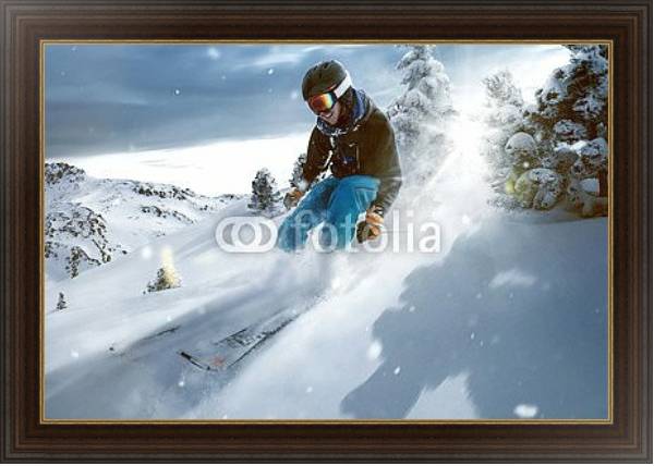 Постер Лыжник едет по глубокому рыхлому снегу с типом исполнения На холсте в раме в багетной раме 1.023.151