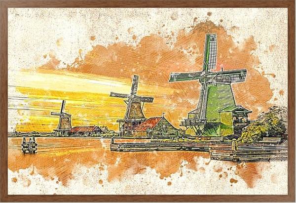 Постер Ветряные мельницы на закате с типом исполнения На холсте в раме в багетной раме 1727.4310