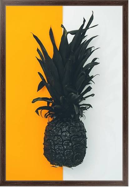 Постер Черный ананас на бело-желтом фоне с типом исполнения На холсте в раме в багетной раме 221-02