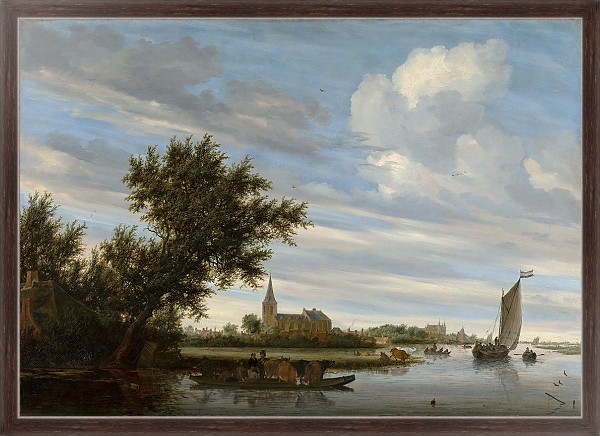 Постер River View with Church and Ferry с типом исполнения На холсте в раме в багетной раме 221-02