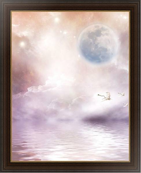 Постер Лебеди между водой и луной с типом исполнения На холсте в раме в багетной раме 1.023.151