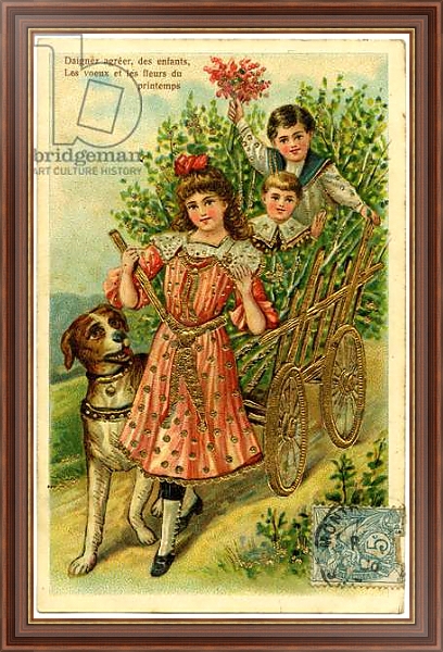 Постер Postcard, please accept, children's wishes and spring flowers с типом исполнения На холсте в раме в багетной раме 35-M719P-83