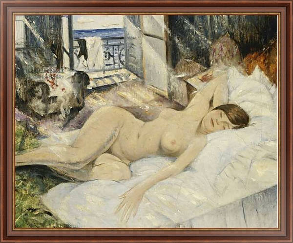 Постер Nude on a Bed, South of France, с типом исполнения На холсте в раме в багетной раме 35-M719P-83