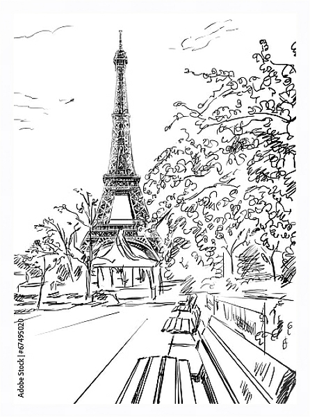 Постер Париж в Ч/Б рисунках #48 с типом исполнения На холсте в раме в багетной раме 221-03