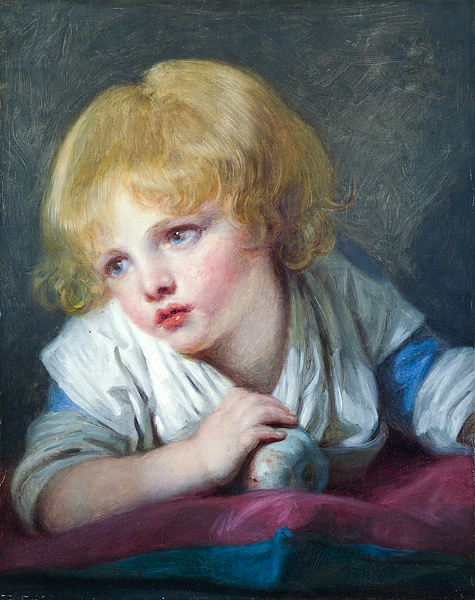 Постер Ребенок с яблоком с типом исполнения На холсте без рамы