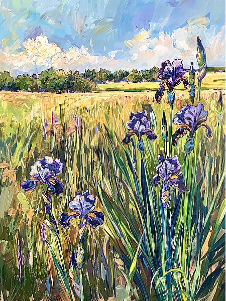 Постер Irises on the edge of the field с типом исполнения На холсте без рамы