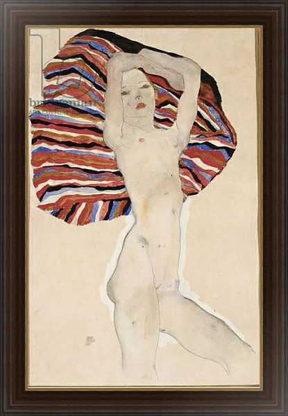 Постер Nude against coloured material, 1911 с типом исполнения На холсте в раме в багетной раме 1.023.151
