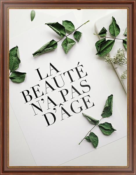 Постер Надпись на листке бумаги в зеленых листьях с типом исполнения На холсте в раме в багетной раме 35-M719P-83