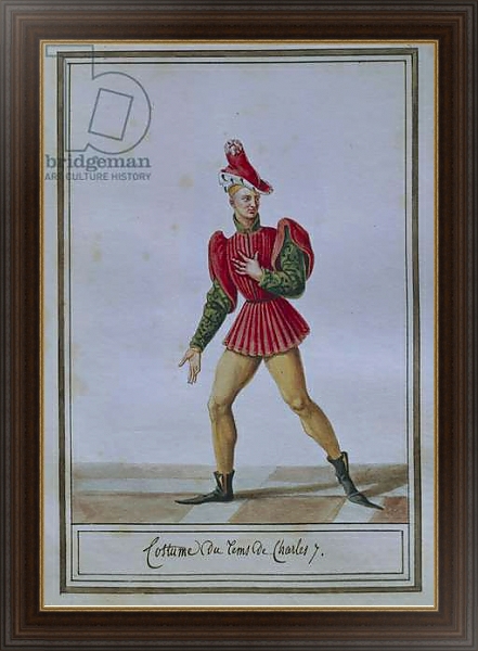 Постер Men's fashion plate depicting costume of time of Charles VII, by Pierre Antoine Leboux de La Mesangere, watercolor с типом исполнения На холсте в раме в багетной раме 1.023.151