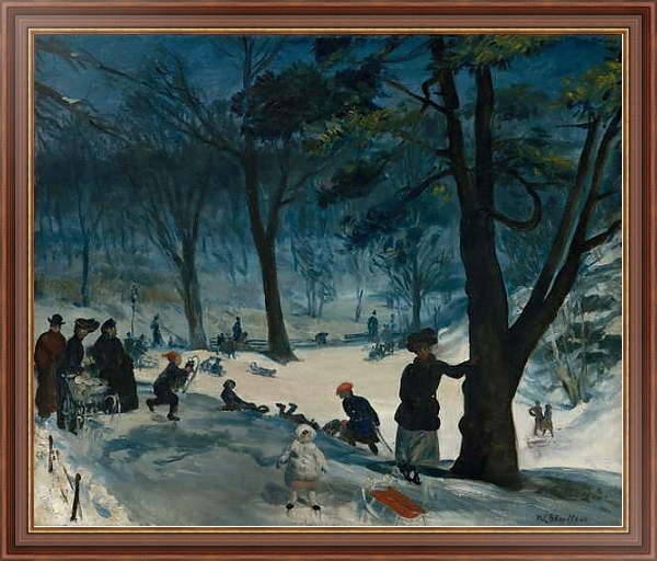 Постер Central Park, Winter, c.1905 с типом исполнения На холсте в раме в багетной раме 35-M719P-83