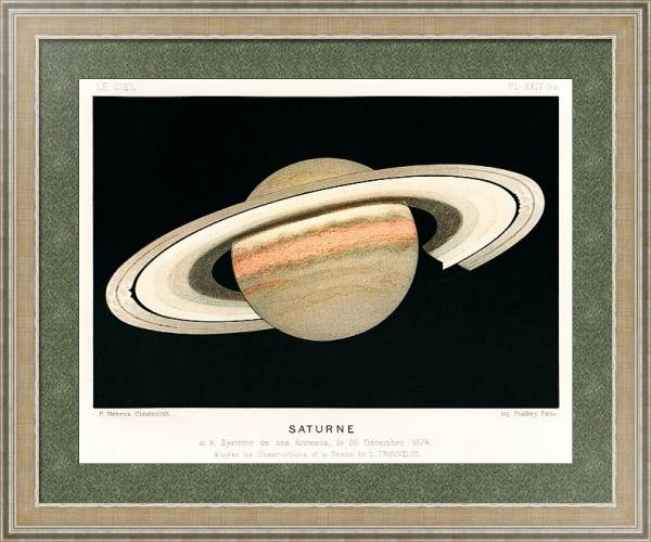 Постер Литография «Сатурн» напечатана в 1877 году Ф. Мехе, античное изображение планеты Сатурн с типом исполнения Акварель в раме в багетной раме 485.M40.584