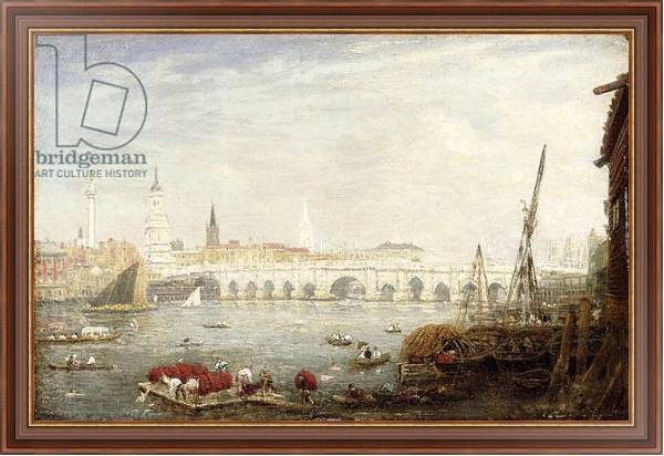 Постер The Monument and London Bridge, c.1820-80 с типом исполнения На холсте в раме в багетной раме 35-M719P-83