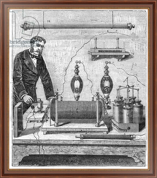 Постер Ruhmkorff inductor - The induction coil by Ruhmkorff - Engraving in “” Sciences made available to everyone - physics and chemistry”” by Alexis Clerc - End 19th century - Private collection с типом исполнения На холсте в раме в багетной раме 35-M719P-83